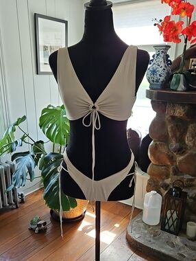 Riot Swim Neutral Beige Bikini Top with Tie Detail